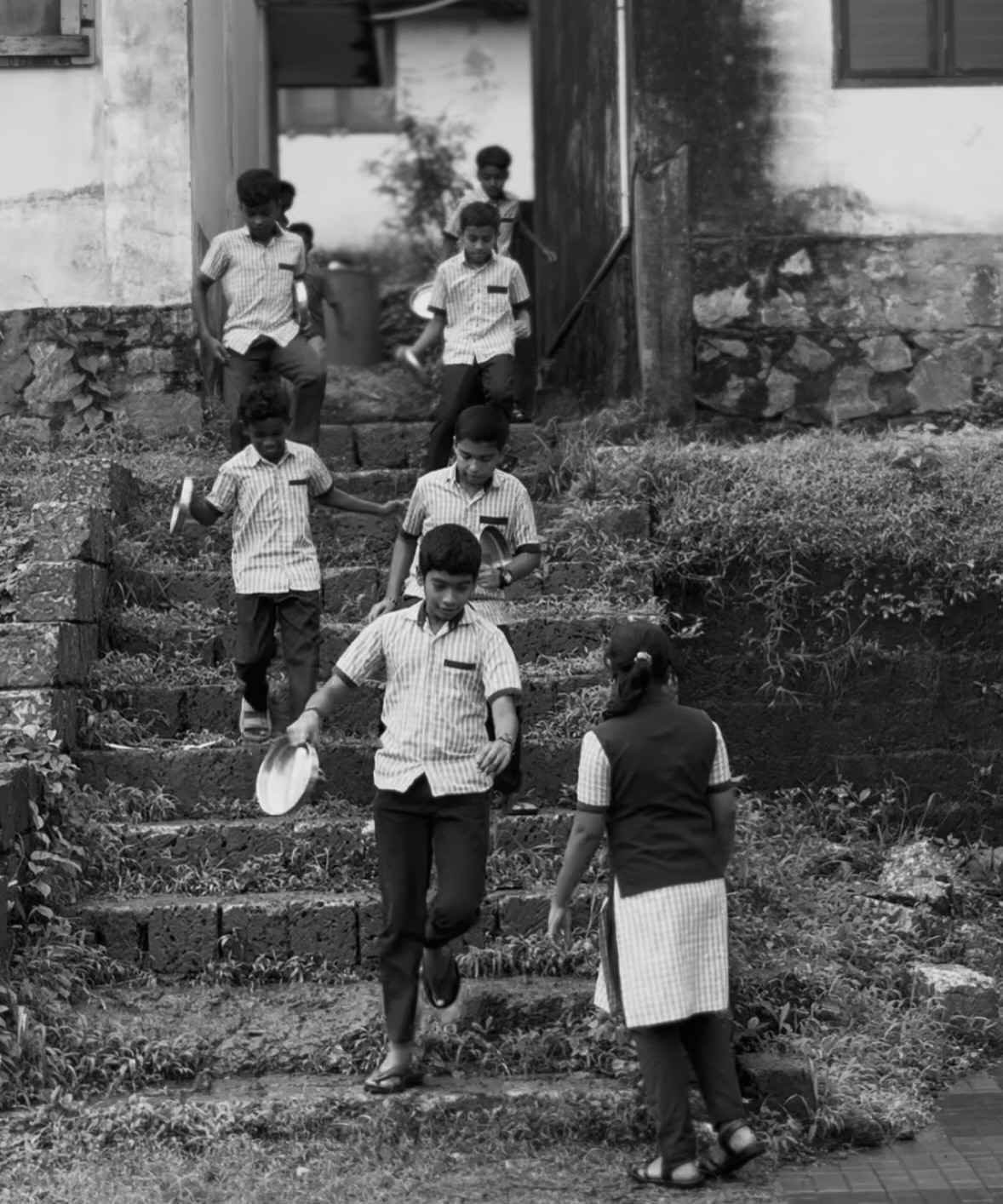 School students on stairs